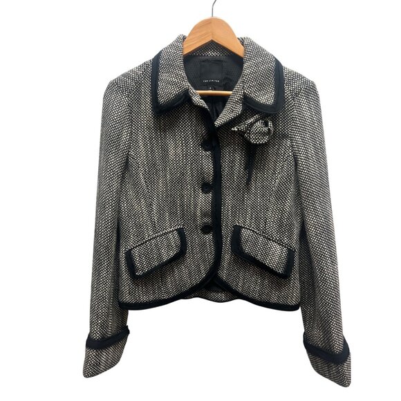 The Limited Black and Gray Tweed Floral Applique Tweed Wool Blend Blazer - Picture 2 of 8